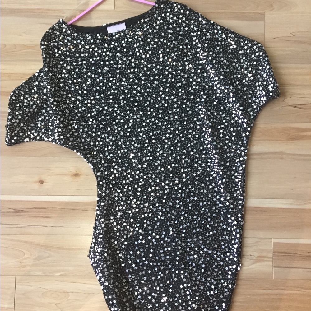 Sequinned asymmetrical holiday dress